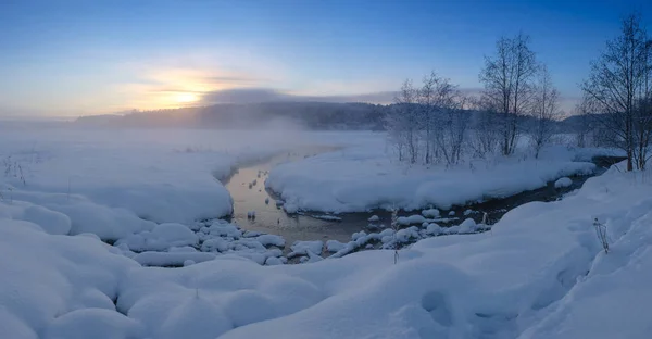 Paisagem Inverno Lago Região Arkhangelsk Rússia Panorama — Fotografia de Stock