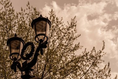 Parkta eski sokak lambasıyla klasik bir resim.