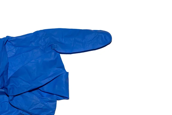 Blauer Handschuh isoliert auf weißem Hintergrund. Geste mit dem Zeigefinger — Stockfoto