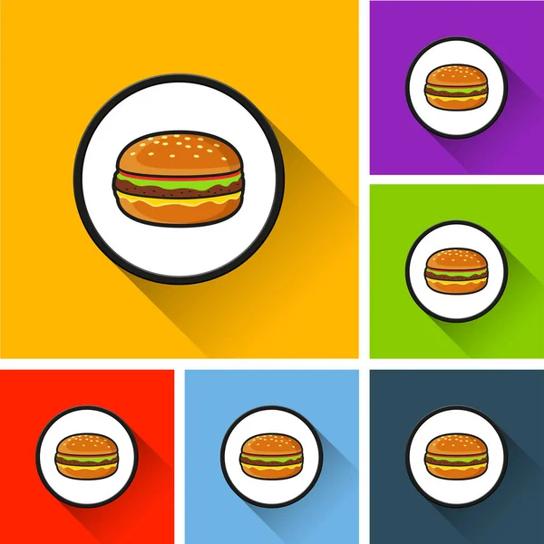 Ilustracja Burger Ikony Długim Cieniem — Wektor stockowy