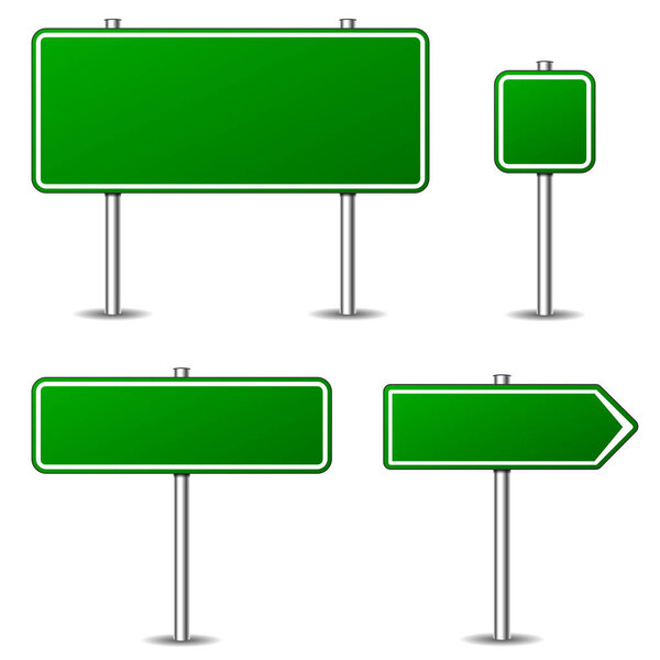 Illustration of green road signs on white background