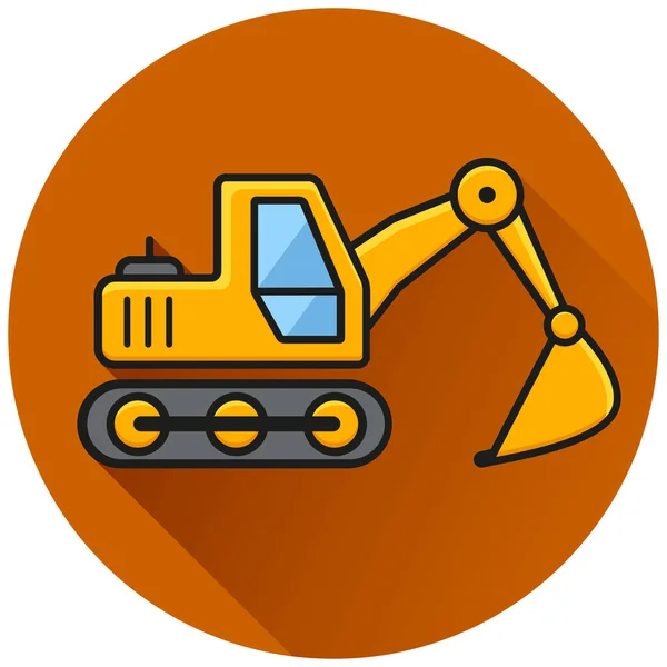 Illustration Excavator Circle Flat Brown Icon — Stock Vector