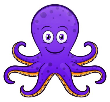 Ahtapot cartoon mor tasarım vektör çizim