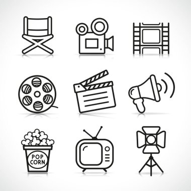 TV sinema ikonu setinin vektör illüstrasyonu
