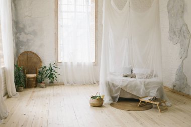 Sunny Skandinavian style interior bedroom clipart