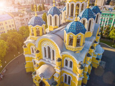 St Volodymyrs Cathedral Kyiv Kiev Ukrain landmarks. Top vie from drone aerial photo clipart