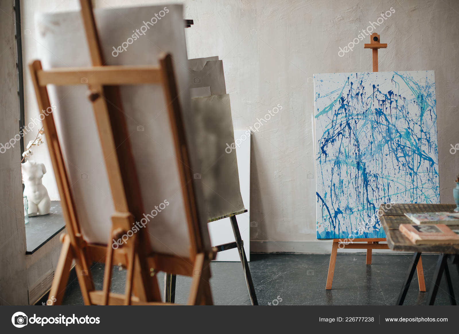 Watercolor Easel at the Studio, Artist`s Workplace Stock