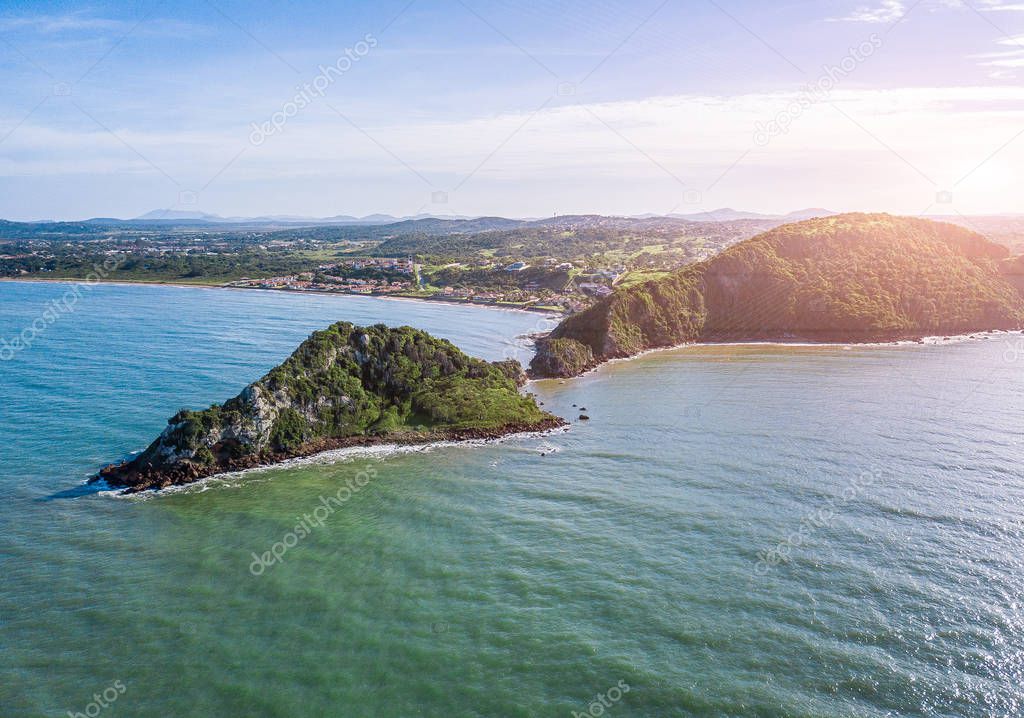 uncharted brazilian tourist destinations for travelers. Ponta do Pai Vitorio Buzios. peninsula. wild nature. Aerial photo