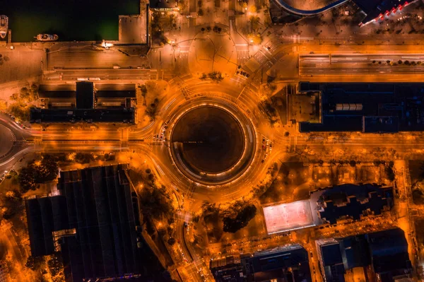 stock image Night lifgts of Barcelona Spain Roundabout. Aerial top view photo.