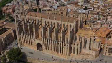 palma de mallorca katedral turistik en ünlü kilise. Havadan video görüntüleri