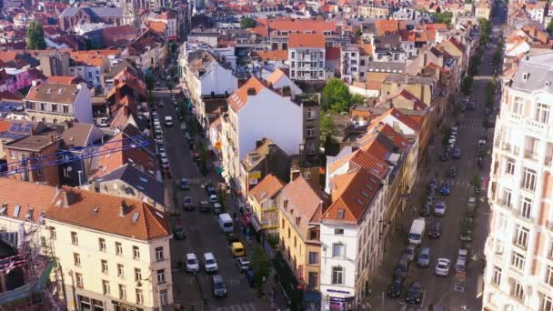 Calles Con Vista Aérea Bruselas Saint Gilles Bélgica Día Soleado — Vídeos de Stock