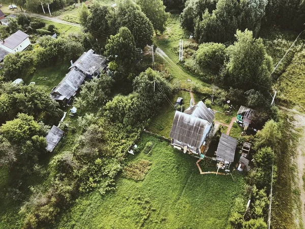 Casas Campo Campo Vista Bosque Desde Arriba Con Dron Imagen de stock