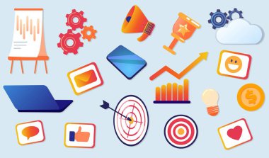 Farklı öğelerden düz vektör Illustration set.