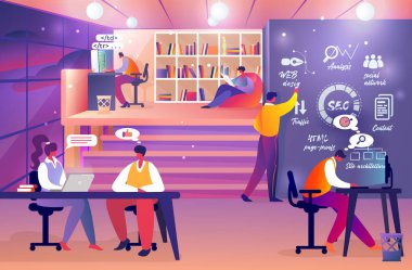 Web geliştiricileri ekibi Iş yerinde. Çevrimiçi başlangıç grubu.