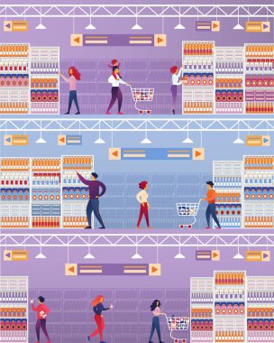 Vektör İllüstrasyon İnsanlar Ziyaret Süpermarket.