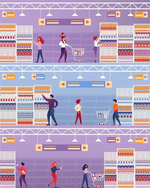 Vektör İllüstrasyon İnsanlar Ziyaret Süpermarket.