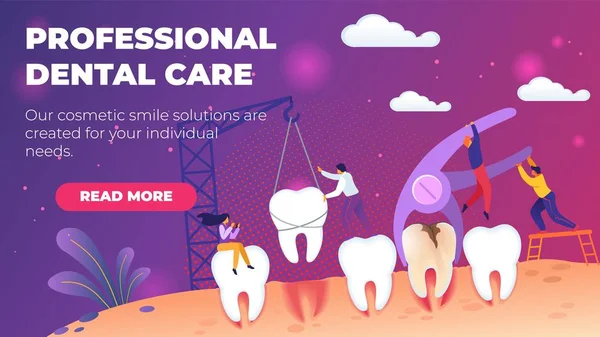 Ilustración de vectores de cuidado dental profesional . — Vector de stock