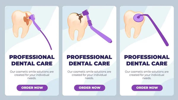 Επίπεδη banner είναι γραμμένη επαγγελματική οδοντιατρική φροντίδα. — Διανυσματικό Αρχείο