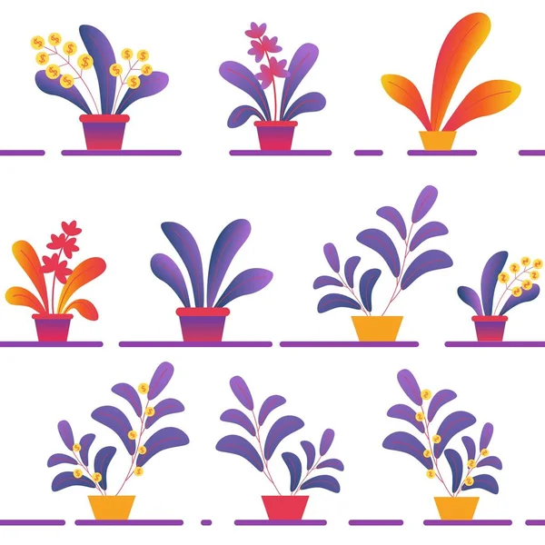 Seamless Pattern of Various Potted Homeplants — Stock Vector