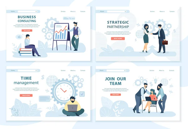 Office medewerkers personages in werksituaties. — Stockvector