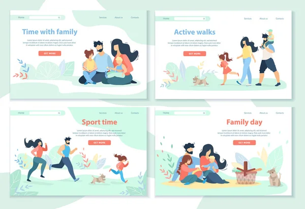 Día de la Familia, Ocio, Tiempo de Deporte, Paseos Activos — Vector de stock