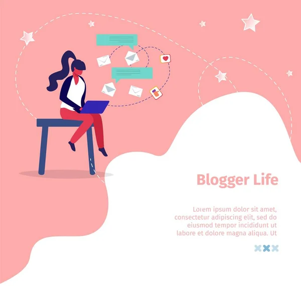 Blogger Life Square Banner. Streaming Online, Blog —  Vetores de Stock