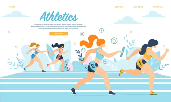 Στίβος αθλητικές γυναίκες λαμβάνουν μέρος στο ρελέ αγώνα τρέξιμο — Διανυσματικό Αρχείο
