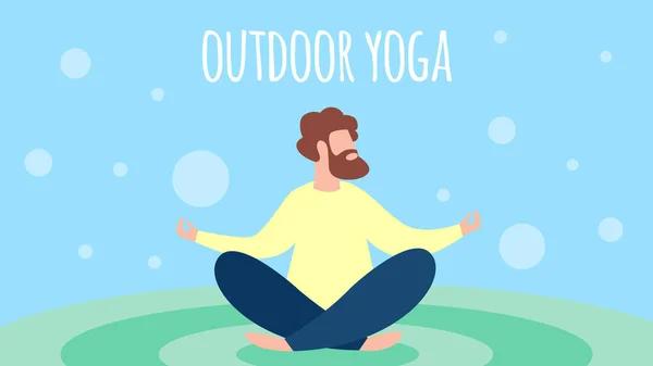 Mann meditiert Outdoor-Yoga in Lotus-Pose, Freizeit — Stockvektor