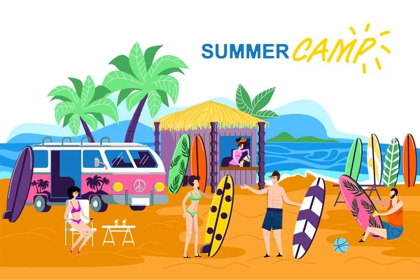Informacja plakat napis Summer Camp Cartoon — Wektor stockowy