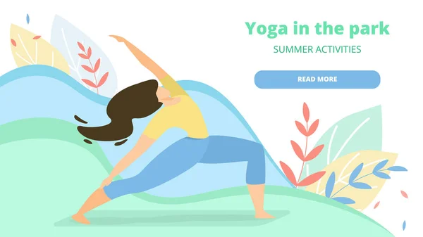 Bewegung für Frauen-Yoga im Park Landing Page. — Stockvektor