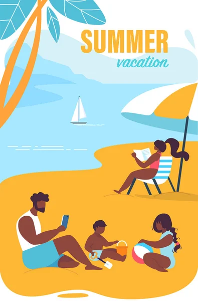 Bright Poster Inscrição férias de verão Desenhos animados . — Vetor de Stock