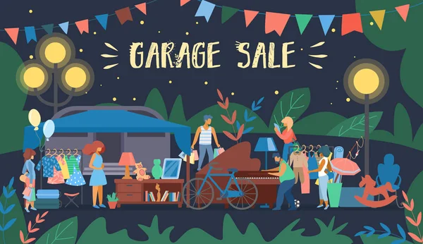 Invitation Flyer is Written Garage Sale Cartoon. — Stock Vector