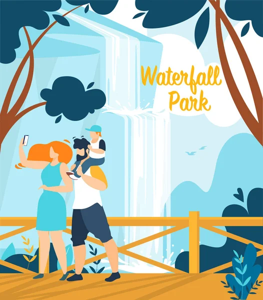 Banner Informasional Waterfall Park Lettering . - Stok Vektor