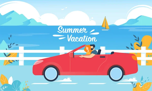 Lato wakacje szczęśliwy para na czerwony Cabriolet samochód — Wektor stockowy