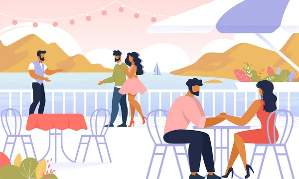 Couples Relaxant En Plein Air, Asseyez-vous au Café en plein air , — Image vectorielle