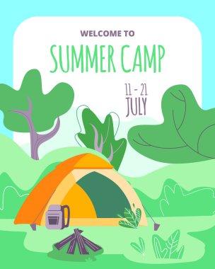Summer Camp Banner, Çadır, Campfire hoş geldiniz