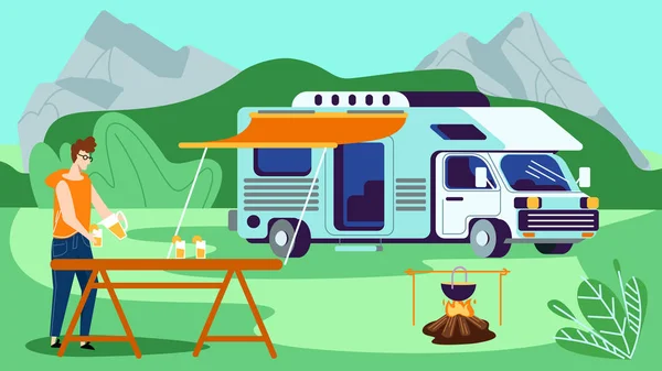 Touristische Freizeit im Zelten, Sommerlager Urlaub — Stockvektor