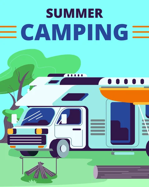 Verano Camping Vertical Banner con Motor Home Car — Vector de stock