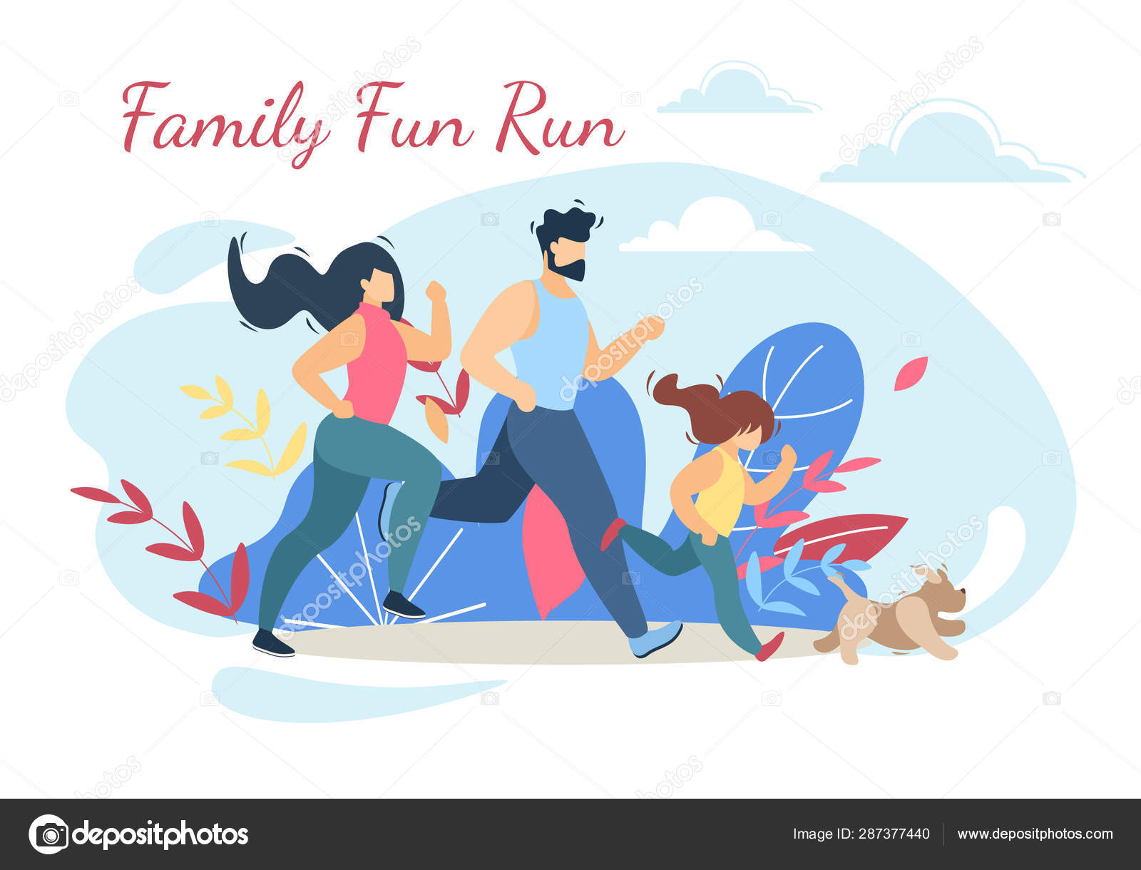 Happy Family Run Fun Sport Activity Lifestyle — Stock Vector © attostok