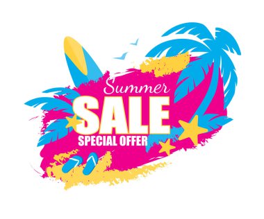 Yaz İndirimi Özel Teklif Afiş, Etiket, Simge Grungy