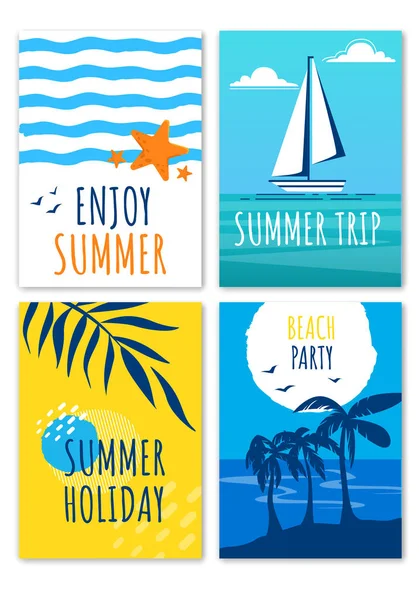 Aproveite a viagem de férias de verão, conjunto de banners de festa de praia — Vetor de Stock
