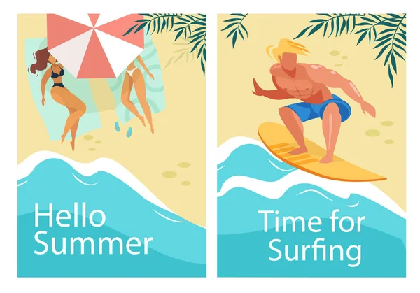 Olá Summer, Hora de Surfar Banners Verticais — Vetor de Stock
