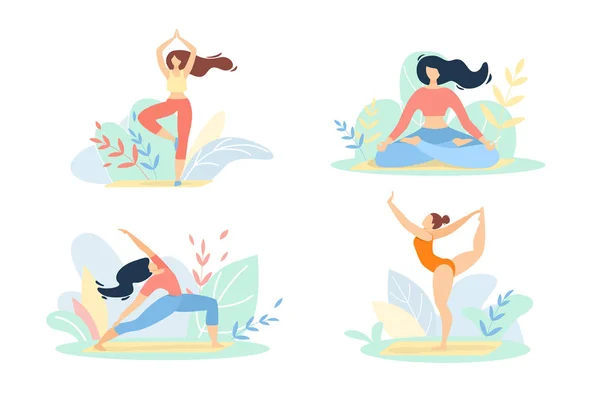 Girls in Sports Wear Engage Fitness or Yoga Set — Stock Vector
