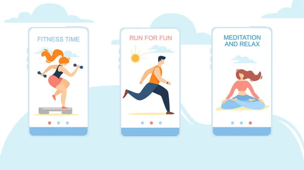 Fitness tijd, rennen voor plezier, meditatie en ontspanning — Stockvector
