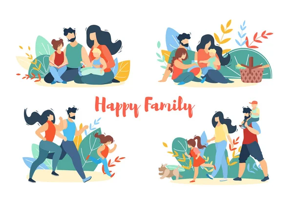 Mutlu aile yaz Banner set. Piknik, yürüyüş