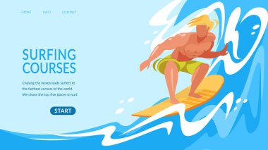 Okyanus dalgaları Banner tarafından surf board binicilik genç adam