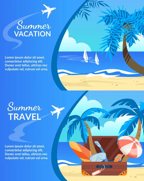 Summer Vacation, Travel Horizontal Banner Set — Stock Vector