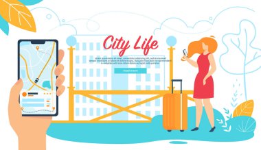 Kadın stand üzerinde sokak Calling taksi sipariş için