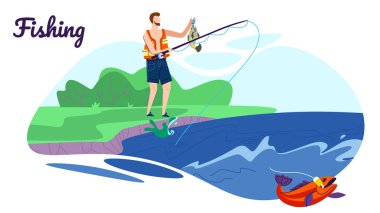 Balıkçı stand ile Rod üzerinde sahil var Iyi catch