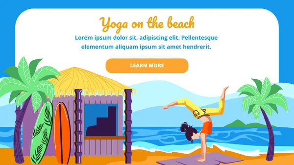 Frau in Yoga-Asana-Pose von Skorpion am Meeresstrand — Stockvektor